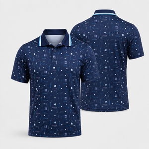 Polo de Golf Personalizado con Estampado Geométrico Azul Marino para Hombre, Ropa de Golf de Alto Rendimiento con Absorción de Humedad y Elasticidad, Marca Privada OEM ODM - Product Image 4