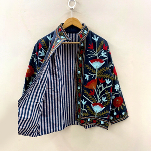 Wholesale <b>Reversible</b> Handmade Suzani Velvet Floral Embroidered Uzbek Chapan Bohemian Long <b>Coat</b> Ethnic Fashion Outerwear - Product Image 1