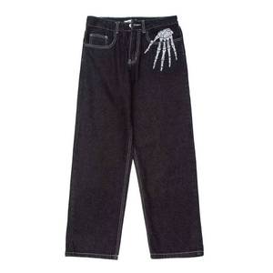Pantalones vaqueros unisex de cintura alta, holgados, largos, estilo Hip Hop, con estampado de mano de calavera, estilo urbano, tendencia nacional, estilo americano, Harajuku, Y2K - Product Image 2