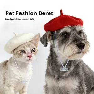 JXANRY <span class=keywords><strong>2026</strong></span> Nuevo Estilo Boina para Mascotas, Perros y Gatos, Disfraz Festivo, Ajustable, de Lana Tweed, Estilo Artista, Múltiples Colores, Todas las Estaciones - Product Image 1