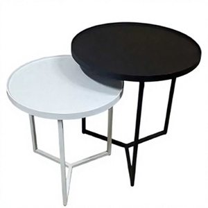 Ensemble de table basse ronde minimaliste moderne avec plateau en métal et structure en métal pour salon, meubles d'intérieur - Product Image 2
