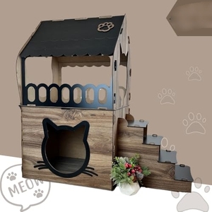 2 Chats Spacieux Deux étages Assemblage Facile Noyer Maison de Chat en Bois pour Petits Chiens, Lapins - Product Image 5