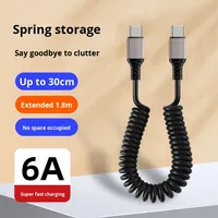 Kabel Data Pegas Tembaga Murni Berlapis Logam 1.5m, TPU Silikon, Tipe-C, Pengisian Cepat, Dapat Ditarik, Power Bank Mobil untuk iPhone 15/16/17