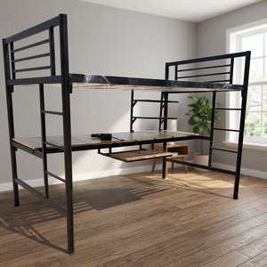 Cama Metálica de un Solo Nivel, Estilo Industrial, Multifuncional, con Base de Muelles y Escritorio para Estudiantes - Product Image 2