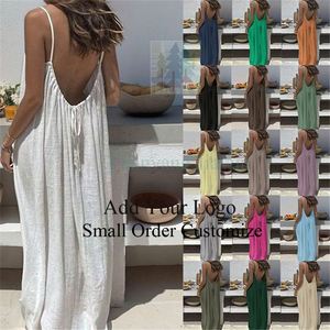 Abito lungo estivo da donna stile bohémien con spalline sottili, fantasia a pois svizzera, senza maniche, arricciato, linea ad A, fluido - Product Image 4