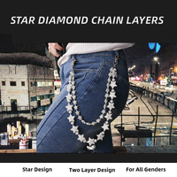 Chaîne de portefeuille multicouche personnalisée pour homme, style Hip Hop Rock, avec perles de chapelet, chaîne de poche, étoile et strass