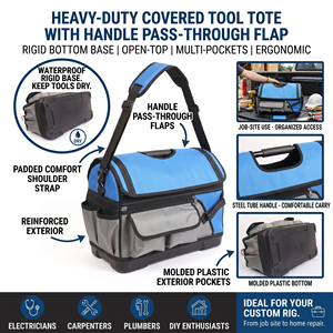 Sac à outils personnalisé de 16 pouces, système de transport multi-poches imperméable, organisateur d'équipement professionnel pour la maçonnerie et l'entretien - Product Image 2