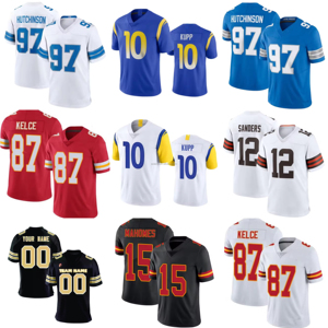 Vente en gros <span class=keywords><strong>de</strong></span> maillots <span class=keywords><strong>de</strong></span> football Mahomes # 15 Kelce # 87 Barkley # 26 Hurts # 1 CeeDee Lamb # Uniforme <span class=keywords><strong>de</strong></span> fan cousu pour hommes 88 Metcalf Maye - Product Image 1