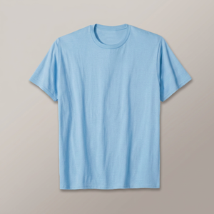 Camiseta de Cuello Redondo para Hombre, Color Azul Claro, Algodón, Corte Regular, Manga Corta, Color Sólido, Estilo Casual, Tejido Jersey - Product Image 3