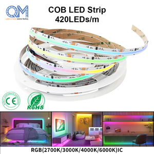 New Arrival IP20 Remote Control Copper 5V 576 LEDs/m COB Strip Light 8mm RGB 7W for Home Office Building - Product Image 1