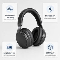 Casque Bluetooth à réduction de bruit active supra-auriculaire, sans fil, ANC, longue autonomie, confortable, pour les voyages, le bureau, OEM