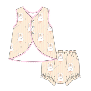 Summer Easter <strong>Bunny</strong> Stripe Pattern Kids Clothing Wholesale Monogram Personalized Skirt Set Cotton Kids <strong>Girls</strong> <strong>Outfit</strong> - Product Image 2