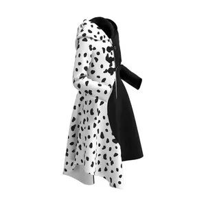 Various Dress Up Cocktail Cosplay Party Black White Dots Skirt for Female Cruella Gown for Halloween Movie Costume