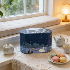 Caja Musical de Papel con Forma de Corazón y Manivela, Color Azul Marino con Diseño de Noche Estrellada, para Guardar Joyas, Regalo de San Valentín para Chicas - Product Image 3