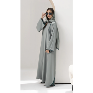 Nuevo estilo de vestido musulmán con encaje y frente abierto, con hiyab, caftán islámico de Dubái para uso casual en Ramadán, pashmina abaya. - Product Image 1