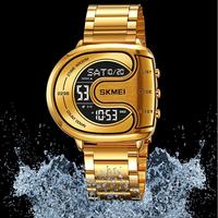 Jam Tangan Pria SKMEI 2298 Fashion Casual Emas LED Digital Sport Desain Unik Stainless Steel Tahan Air 30M