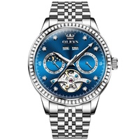 Montre mécanique pour homme OLEVS 7016, bracelet en acier inoxydable, étanche, affichage de l'année et du mois, montre automatique pour affaires, Relojes