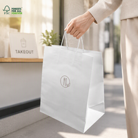 Sac à emporter personnalisé avec logo, en papier blanc biodégradable et recyclable, avec poignée en ruban, de qualité alimentaire, pour restaurant, café, shopping, emballage