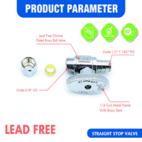 Robinet d'arrêt droit KING SMART 1/2" PEX x 3/8" OD en laiton sans plomb, 1/4 de tour, chromé, certifié CUPC NSF (Livraison gratuite aux États-Unis et au Canada)