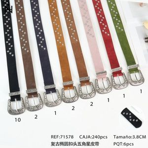 Cintura in Pelle con Fibbia Ovale Retrò e Stella a Cinque Punte 3,8 CM, Cinture Moda Donna - Product Image 3