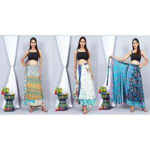 Women Bohemian Wrap <b>Skirt</b> Ankle-Length Digital Printed Chiffon Viscose <b>Silk</b> Breathable Regular Waistline All Seasons - Product Image 3