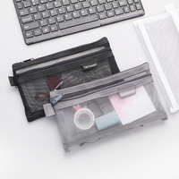 Trousse à crayons en plastique transparent à mailles classiques de grande capacité pour l'école et le bureau, avec fermeture éclair, pour une utilisation en classe