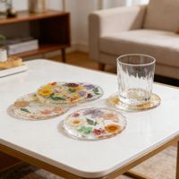 Posavasos de Resina Hecho a Mano con Flores Prensadas Reales, Resina Epoxi Transparente, Base Floral para Tazas, Resistente al Calor, Decoración Estética para el Hogar