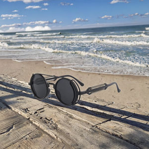 Kính mát thời trang cổ điển màu xanh dương, kiểu vuông, thiết kế <span class=keywords><strong>steampunk</strong></span> bằng kim loại, tròng kính quang học UV400, chất liệu khung PC, dành cho nam và nữ - Product Image 3