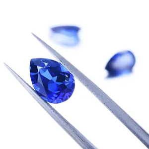 Loose Gems Pear Cut Lab Created Blue Sapphire Diamond Gemstone and Custom Any Size Samples