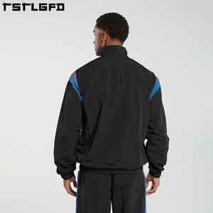Survêtement imperméable durable haut couleur bloc veste de survêtement fermeture éclair rétro couleur veste surdimensionnée Nylon survêtement hommes - Product Image 5