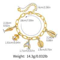 Bracelet Chaîne Trombone Plaqué Or 18K en Cuivre Style Bohème avec Breloque Océanique Coquillage Perle Queue de Sirène pour Femme Plage