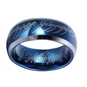 Anello Classico in Tungsteno Placcato Blu con Incisione per Uomo, Stile Dominante Ispirato al Signore degli Anelli, Unisex per Matrimonio e Anniversario - Product Image 4