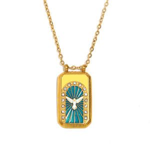 Hongtong, collar de esmalte de <span class=keywords><strong>Tarot</strong></span> de acero inoxidable de alta calidad, cuerda duradera, circón, gran oferta, joyería de moda, venta al por mayor - Product Image 1