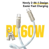ESSAGER Tali Gantungan Ponsel Crossbody PD 60W Kabel Pengisi Daya Tipe-C ke Tipe-C Kabel Data Kepang 1.2m - Hitam
