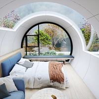 Maison conteneur préfabriquée de luxe moderne, design capsule spatiale, mobilier inclus, solution de vie portable, salle de bain et cuisine