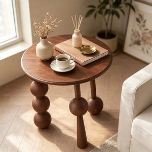 <span class=keywords><strong>Tavolino</strong></span> Rotondo Scultoreo in Legno di Frassino, <span class=keywords><strong>Tavolino</strong></span> da Caffè di Lusso per Villa, <span class=keywords><strong>Tavolino</strong></span> Laterale Moderno con Gambe a Sfera Organica - Product Image 1