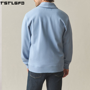 Oem Odm <b>Shawl</b> <b>Collar</b> <b>Cardigan</b> <b>Men</b> Light Blue Five Button Patch Pocket Ribbed Cuff Streetwear <b>Men'S</b> Sweaters Manufacturers Bulk - Product Image 2
