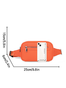 Unisex Waist <b>Bag</b> Microfiber Synthetic Leather Zipper Closure Cycling Style Convenient Fanny Pack <b>Black</b> Orange - Product Image 4