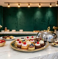 Eenlaagse ijzeren taartplateau, fruitplateau en gebakken schaal voor desserttafels op commerciële evenementen