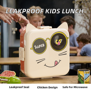 Leakproof Microwavable Heatable Plastic Food Chicken Cartoon Design Spoon/Fork School <b>Lunch</b> <b>Box</b> for Newborn Kids 1500ml - Product Image 2