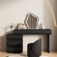 Nouvelle coiffeuse de chambre noire pour petit appartement 2025, table de maquillage tout-en-un, style crème de luxe, bureau en bois avec 5 tiroirs