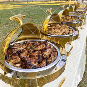 <span class=keywords><strong>Plat</strong></span> à Réchaud Luxe Commercial Doré Décoratif avec Couvercle Roulant 6L, Ensemble Buffet Chauffe-Plats pour Traiteur - Product Image 1