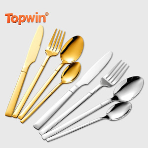 Juego de cubiertos de acero inoxidable, cuchillo, tenedor y cuchara, juego de cubiertos para hotel y restaurante, mango grueso, juego de cubiertos de metal dorado para boda - Product Image 1