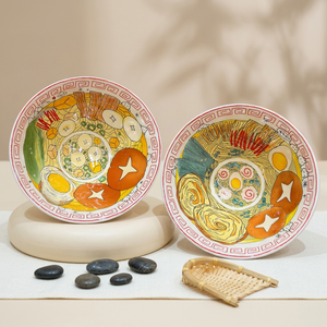 Platos de Sopa de Cerámica Pintados a Mano, Diseño Redondo con Dibujos Animados, Juego de Vajilla Hecho a Mano para Fiestas - Product Image 2