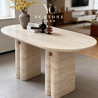 Table à manger ronde en pierre moderne personnalisée Newstar Natural Travertine avec pieds en travertin