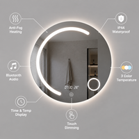 Miroir LED intelligent direct usine, miroir de salle de bain anti-buée sur mesure, haut-parleur Bluetooth à gradation tactile, IP44 CE RoHS OEM