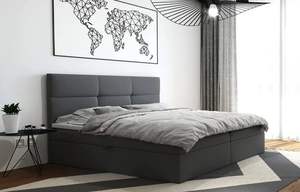 Lit Moderne Luxueux Écologique avec <span class=keywords><strong>Sommier</strong></span> Tressé en Velours, Rangement, Relevage à Gaz, Rembourrage Capitonnée et Base en Bois avec Ressorts Ensachés - Product Image 2