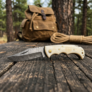 High Quality Damascus Steel Folding Blade Pocket <b>Knife</b> Wholesale Factory Rates wood <b>Handle</b> Tactical Application - Product Image 6