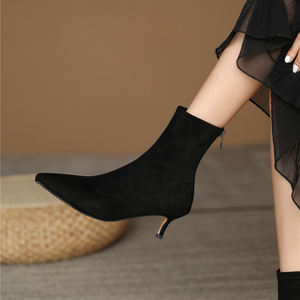 여성 세련된 가을 발목 부츠 기본 섹시한 하이힐 스트레치 부츠 신발 - Product Image 6