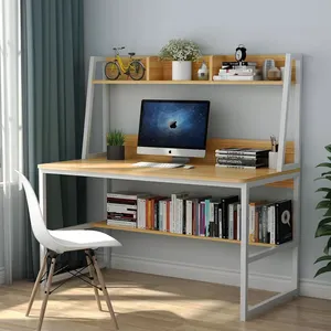 Industriële Stijl Multifunctionele Computer Desks Home Office Meubelen Fabrikant Houten Bureaublad Hoektafel Met Plank